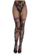 Mara -- Women's Strappy Wrap Around Crotchless Fishnet Tights with Lace Garter Detail -- Black