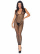 Travona -- Women's Halter Crochet Net Footless Bodystocking -- Black