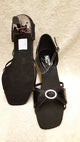 2.5" Savannah -- Flare Heel Latin Sandal -- Black Satin/ & Black Patent/Dark Silver Heel