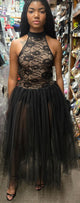Amirah -- Women's Halter Long Dress -- Black/Taupe