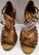 3.5" Aurora -- Women's Gold Flare Heel Latin Sandal -- Dark Tan Satin