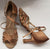 2" Cesaria -- Women's Flare Heel Latin Sandal -- Dark Tan Satin