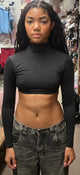 Nell -- Women's Long Sleeve Turtleneck Midriff Top -- Black