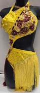 Yudelka -- Women's Camisole Latin Ballroom Dress -- Yellow/Burgundy