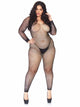 Zosia -- Women's Long Sleeve Rhinestone Fishnet Bodystocking -- Black