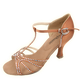 2.75" Norma -- Women's Flare Heel Latin Sandal -- Dark Tan Satin