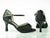 2.5" Katie -- Flare Heel Latin Sandal -- Black Foil Crepe/Black Patent PU with Black Patent Heel - Teddy Shoes