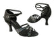 2.25" Cindy -- Women's Flare Heel Latin Sandal -- Black Satin