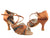 2.5" Rosanna -- Women's Flare Heel Latin Sandal -- Dark Tan Satin/Black Lace