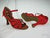 2.5" Delores -- Flare Heel Latin Sandal -- Red Satin - Teddy Shoes