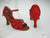 2.5" Delores -- Flare Heel Latin Sandal -- Red Satin - Teddy Shoes