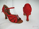 2.5" Delores -- Flare Heel Latin Sandal -- Red Satin