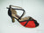 2.25" Molly -- Wide Heel Latin Sandal -- Black Satin/Red Satin - Teddy Shoes