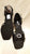 2.5" Savannah -- Flare Heel Latin Sandal -- Black Satin/ & Black Patent/Dark Silver Heel