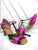 3" Natalie -- Flare Heel Latin Sandal -- Fuschia Satin/Black Satin