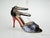 3.5" Bonnie -- Ultra Slim Heel  Latin Sandal -- Black Patent/Gun Metal Glitter with Red Heel 