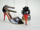 3.5" Bonnie -- Ultra Slim Heel  Latin Sandal -- Black Patent/Gun Metal Glitter with Red Heel