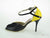3.5" Irene -- Ultra Slim Heel Latin Sandal -- Yellow/ Black Snake Paint PU with Black Patent Heel 
