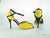 3.5" Irene -- Ultra Slim Heel Latin Sandal -- Yellow/ Black Snake Paint PU with Black Patent Heel 