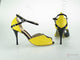 3.5" Irene -- Ultra Slim Heel Latin Sandal -- Yellow/ Black Snake Paint PU with Black Patent Heel