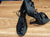 3" La Alemana -- Women's Flare Heel Latin Sandal -- Black Satin