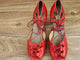 3" La Alemana -- Women's Flare Heel Latin Sandal -- Red Satin
