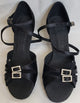 2.25" Jasmine -- Wide Heel Latin Sandal -- Black Satin