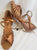 2" Jordyn -- Women's Gold Flare Heel Latin Sandal -- Dark Tan Satin/Gold Heel