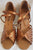 2" Jordyn -- Women's Gold Flare Heel Latin Sandal -- Dark Tan Satin/Gold Heel