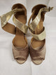 4" Jorjet -- Women's Flare Heel Latin Sandal -- Tan Satin/Gold Snake