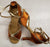 3.5" Linked -- Flare Heel Latin Sandal -- Tan Satin/Gold