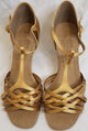 2.25" Marlee -- Flare Heel Latin Sandal -- Tan Satin