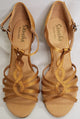 3" Rosalia -- Flare Heel Latin Sandal -- Tan Satin