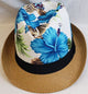 Haylen -- Paper Straw Fedora -- Tan/White/Blue