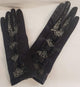 Theda -- Women's Wrist Length Rosette Gloves -- Black Satin