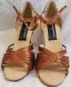 2.5" Wakely -- Women's Flare Heel Latin Sandal -- Dark Tan Satin