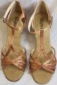 2" Wania -- Women's Flare Heel Latin Sandal -- Dark Tan Satin