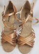 2" Willoh -- Women's Flare Heel Latin Sandal -- Dark Tan Satin