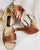 2.5" Wylla -- Women's Flare Heel Latin Sandal -- Dark Tan Satin