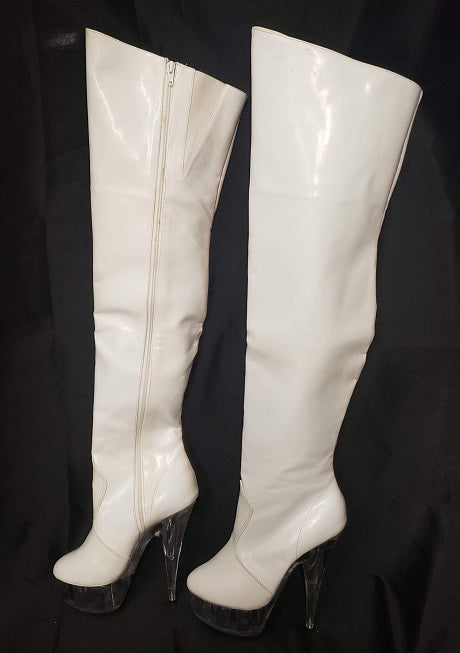6 Zuri Women s Thigh High Platform Dress Boot White Patent Clear