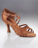 2.5" Tatiana Flared Heel Latin Sandal -- Cinnamon Satin