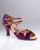 2" Constance -- Flare Heel Latin Sandal -- Purple Velvet/Bronze Trim - Teddy Shoes