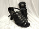 3.38" Brittany -- Flare Heel Latin Sandal -- Black Satin