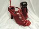 3.38" Brittany -- Flare Heel Latin Sandal -- Red Satin