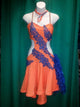 Charmaine -- Blue Orange Camisole Rhythm Latin Dress -- Blue/Orange with Blue Appliques and Sun and Sun AB Crystals