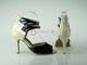 3.5" Hailey -- Ultra Slim Heel  Latin Sandal -- Black/White/Apricot