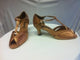 2.5" Angelina -- Flare Heel Latin Sandal -- Tan Satin