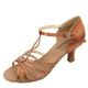 2.75" Harriet -- Women's Flare Heel Latin Sandal -- Dark Tan Satin