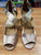 3.5" Jorjet -- Women's Flare Heel Latin Sandal -- Tan Satin/Gold Snake
