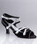 2" Constance -- Flare Heel Latin Sandal -- Black Velvet/Silver Trim - Teddy Shoes